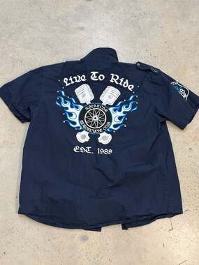 Ablanche 3XL Live To Ride Motorcycle Club Studded Short Sleeve Work Shirt